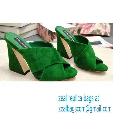 Dolce & Gabbana Heel 11cm Mules Suede Green with Geometric Heel 2022